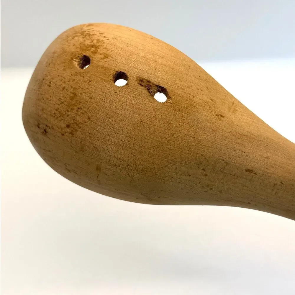 VTG Hand Carved Wooden Slotted Spoon 16” Long Handled Rustic Primitive Farmhouse